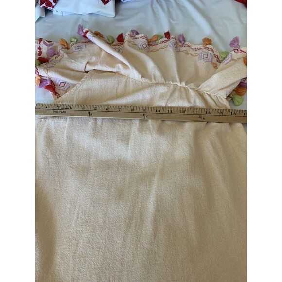 Piper One Shoulder  Ruffle Tassel Flirty Boho Mini Dress Peach Color Sz Small - Picture 6 of 9